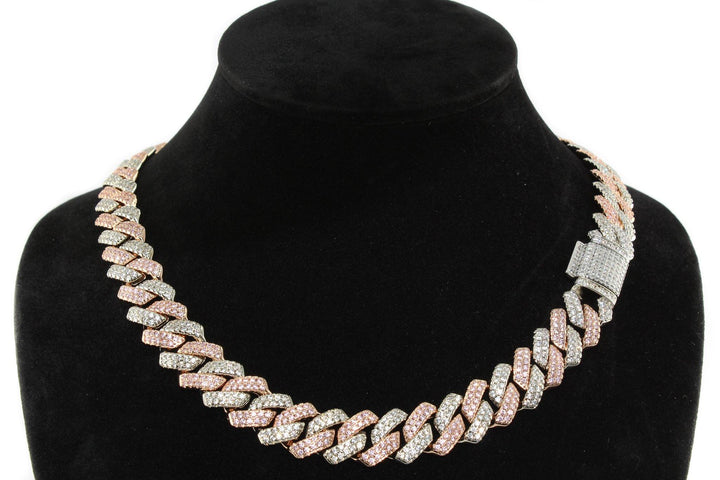 The 13mm Miami Cuban S-Link Chain - Various Colours Necklace Ross and Specter Silver/Pink 40cm 